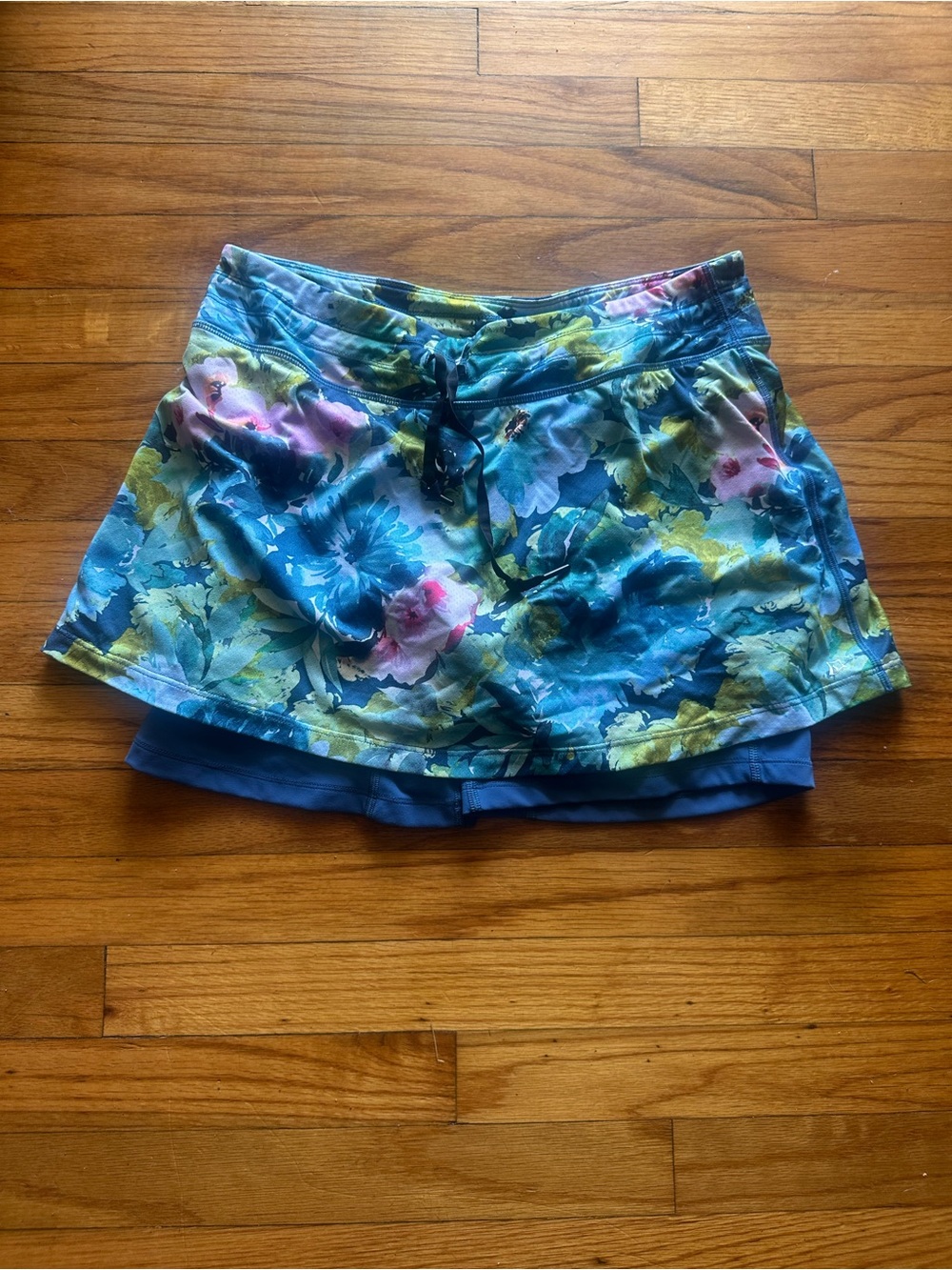 SkirtSports Blue Floral Athletic Skort with Drawstring